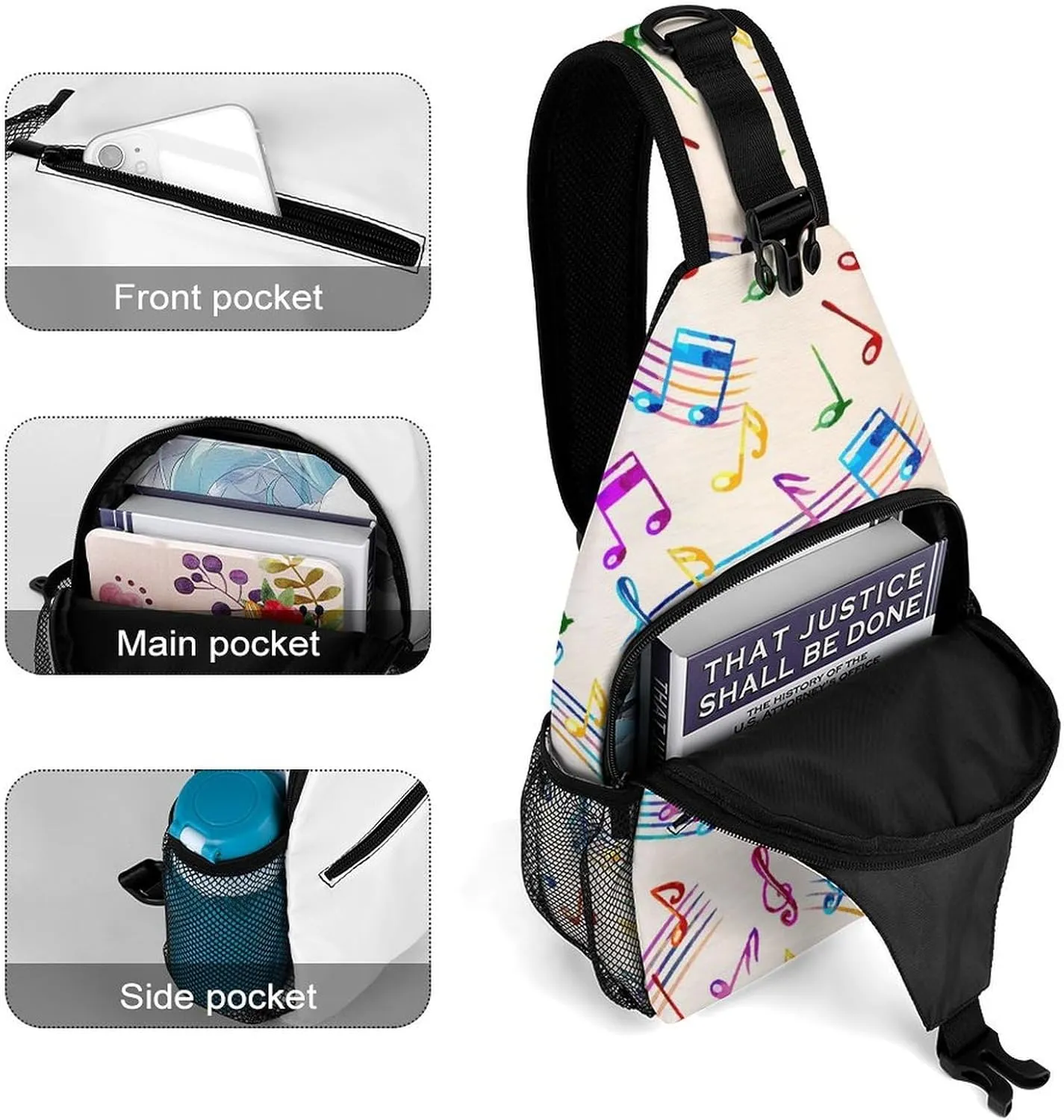 Musical-with-staves Pattern Crossbody Sling Bag for Women Men Travel Chest Bag, Cycling Shoulder Backpack