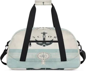 Nautical Anchor Gym Duffel Bag for Men Women Marine Style Sports Tote Bag with Adjustable Shoulder Strap for Dance Gymnastics Traveling Outdoor Camping Overnight Stay