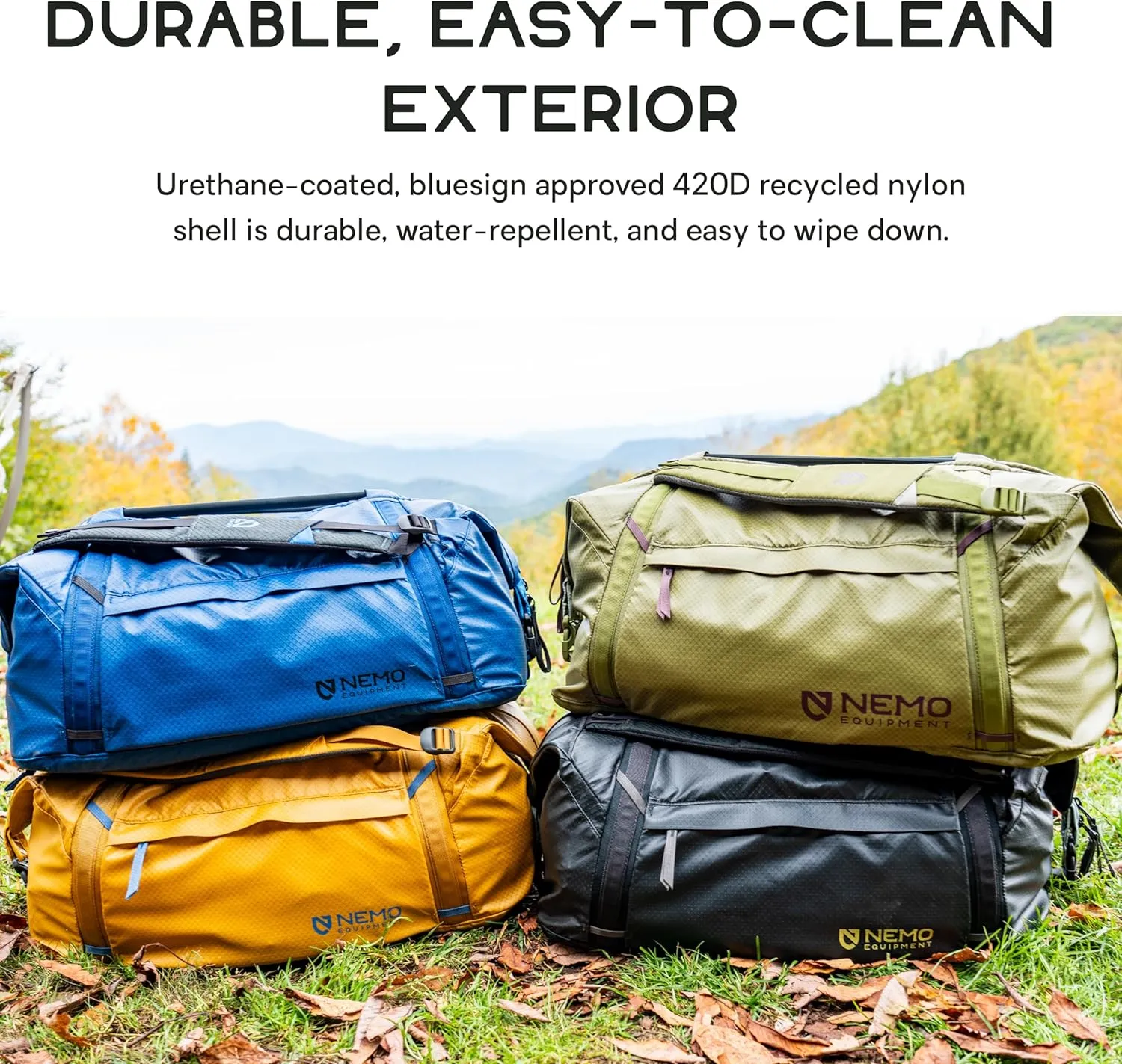 NEMO Equipment Double Haul Convertible Duffel & Tote Bag – Water-Resistant Gear Bag with Backpack Straps - 55L - Chai