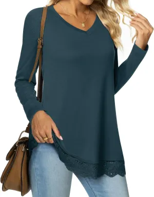 Netsmile Women's Fall Long Sleeve V-Neck Tunic Tops Casual Sweatshirt for Leggings