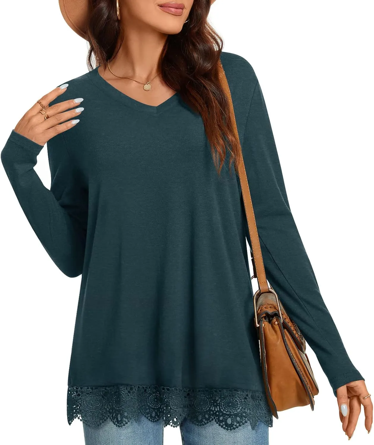 Netsmile Women's Fall Long Sleeve V-Neck Tunic Tops Casual Sweatshirt for Leggings