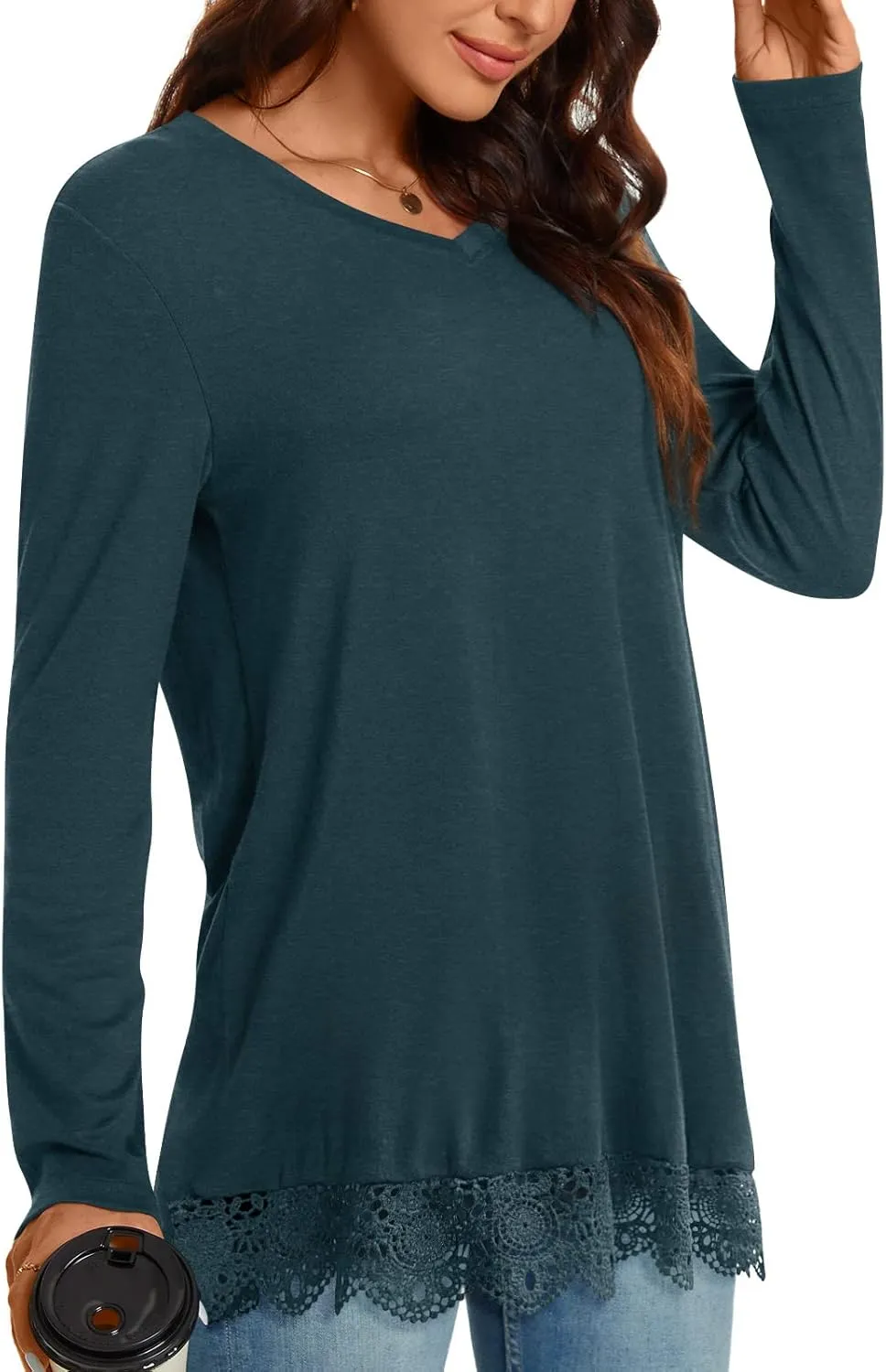 Netsmile Women's Fall Long Sleeve V-Neck Tunic Tops Casual Sweatshirt for Leggings
