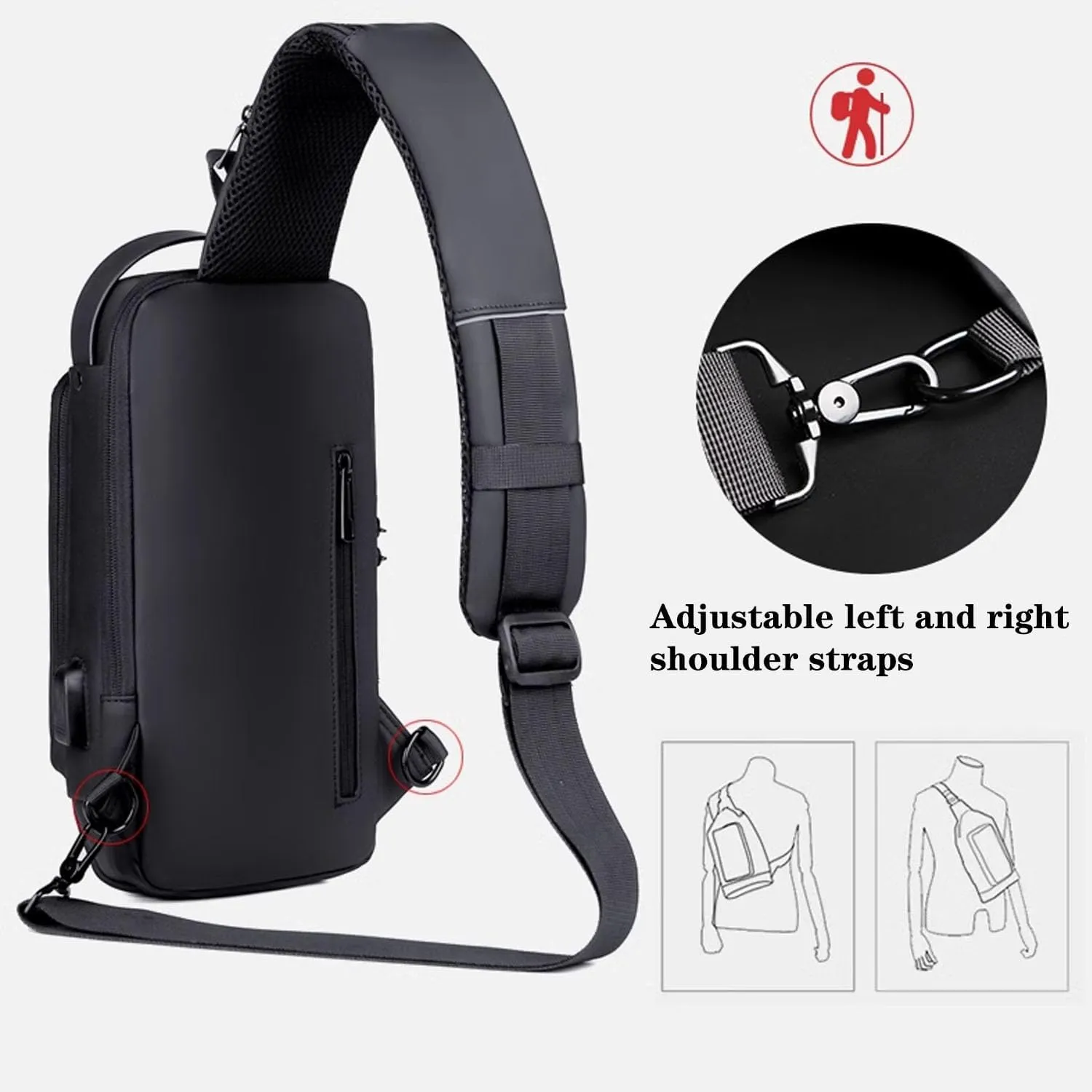 New Carbon Fiber Streamline Anti-Theft Sling Bag, USB Charging Waterproof Shoulder Backpack, for Daily Trips, Commutes, Sport (Black Brown-B)