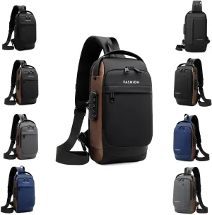 New Carbon Fiber Streamline Anti-Theft Sling Bag, USB Charging Waterproof Shoulder Backpack, for Daily Trips, Commutes, Sport (Black Brown-B)