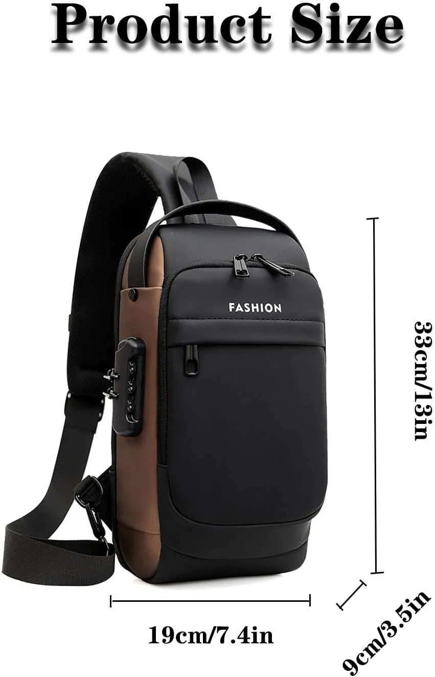 New Carbon Fiber Streamline Anti-Theft Sling Bag, USB Charging Waterproof Shoulder Backpack, for Daily Trips, Commutes, Sport (Black Brown-B)