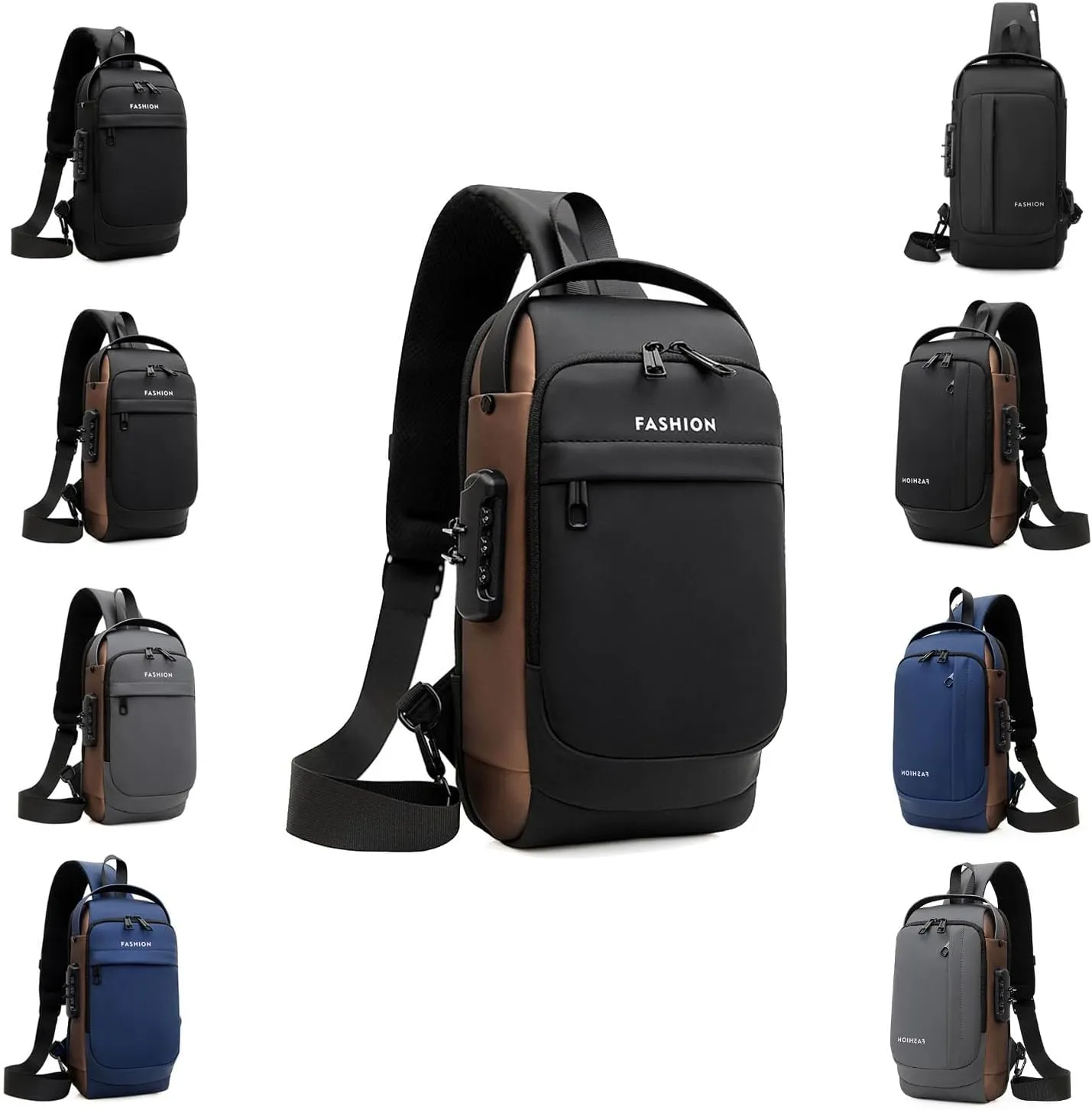 New Carbon Fiber Streamline Anti-Theft Sling Bag, USB Charging Waterproof Shoulder Backpack, for Daily Trips, Commutes, Sport (Black Brown-B)