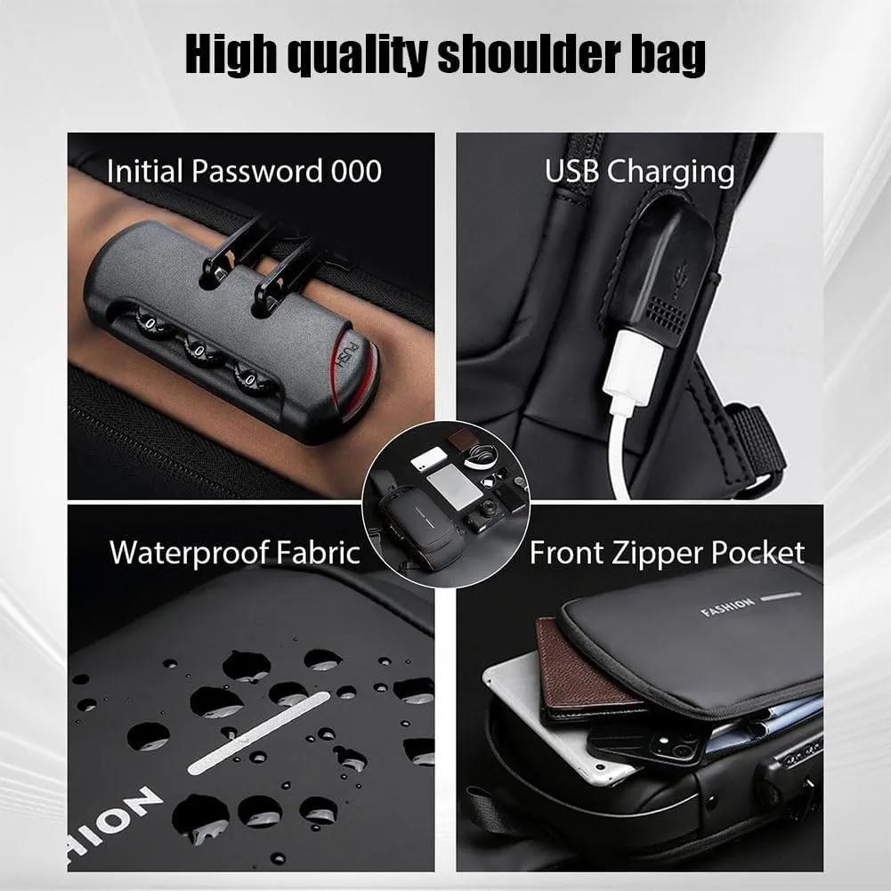 New Carbon Fiber Streamline Anti-Theft Sling Bag, Waterproof USB Charging Anti Theft Shoulder Sport Backpack for Travel, Work (Black)