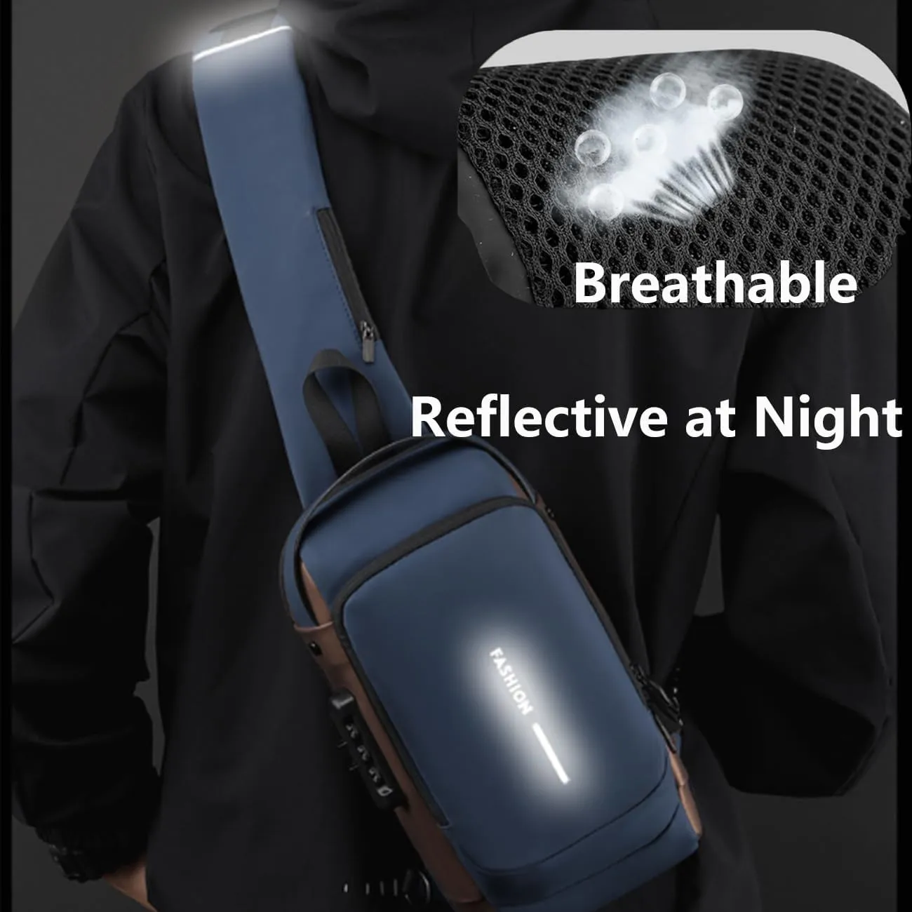 New Carbon Fiber Streamline Anti-Theft Sling Bag, Waterproof USB Charging Anti Theft Shoulder Sport Backpack for Travel, Work (Black)