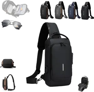 New Carbon Fiber Streamline Anti-Theft Sling Bag, Waterproof USB Charging Anti Theft Shoulder Sport Backpack for Travel, Work (Black)