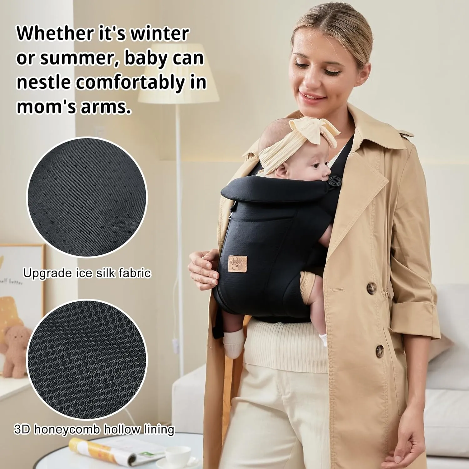 New Upgrade Ergonomic Baby Carrier Newborn Toddler Wrap Carrier,Hands Free Baby Sitting Support Sling,Breathable,Perfect for Infants/Chest Sling for Babies Shower Gift (Black)