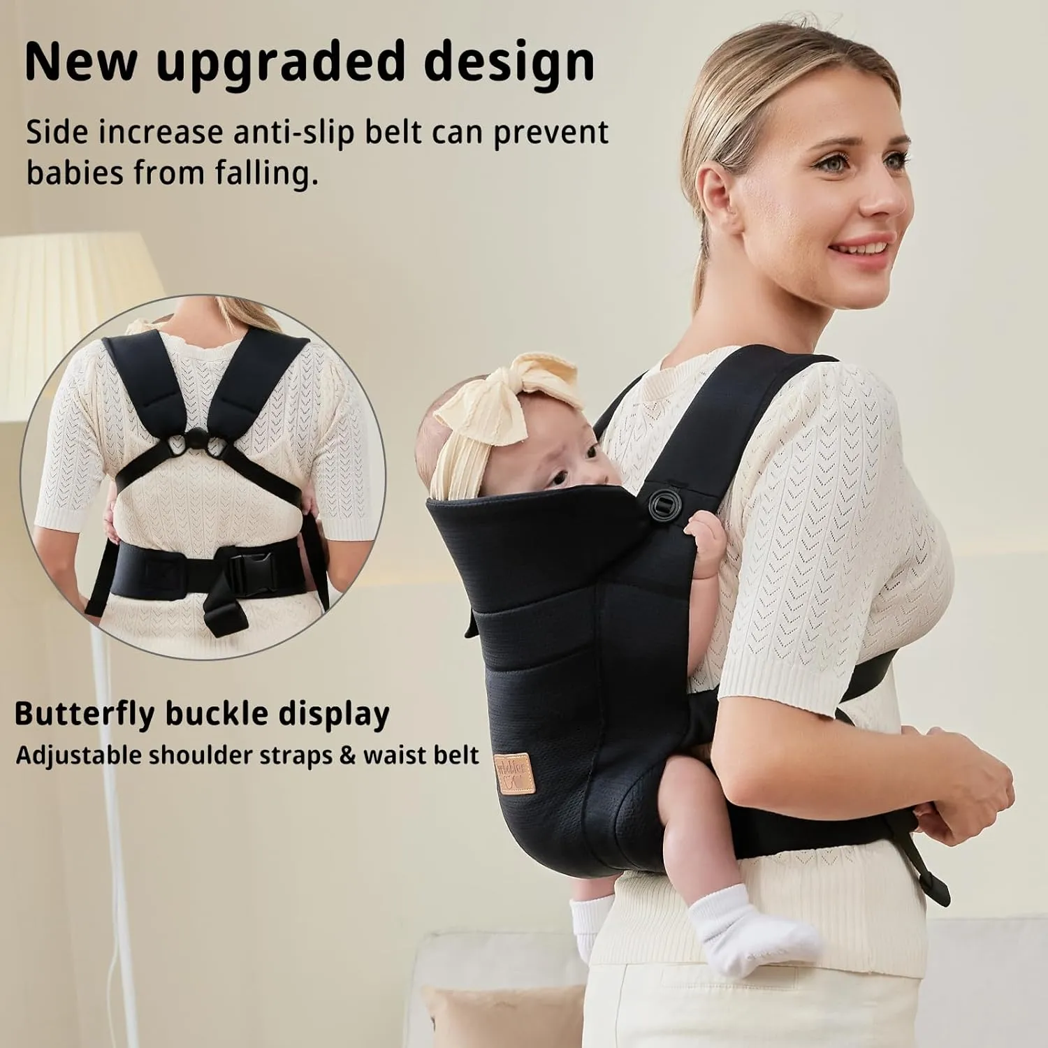 New Upgrade Ergonomic Baby Carrier Newborn Toddler Wrap Carrier,Hands Free Baby Sitting Support Sling,Breathable,Perfect for Infants/Chest Sling for Babies Shower Gift (Black)
