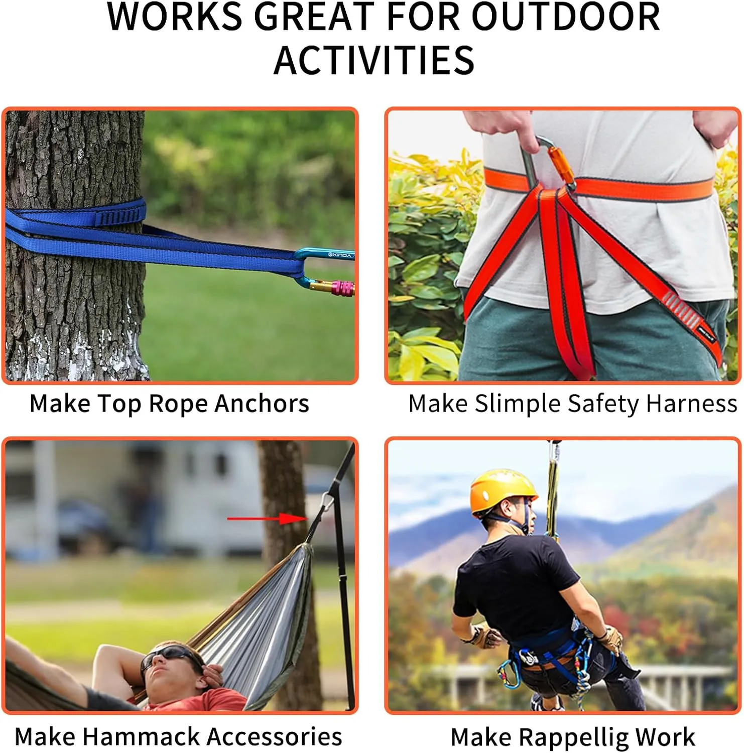 NewDoar 16mm Climbing Sling UIAA CE Certified,23KN EN566 Certified,Climbing Utility Cord Rock Climbing,Creating Anchors System,Rappelling Gear,Perfect for Tree Work
