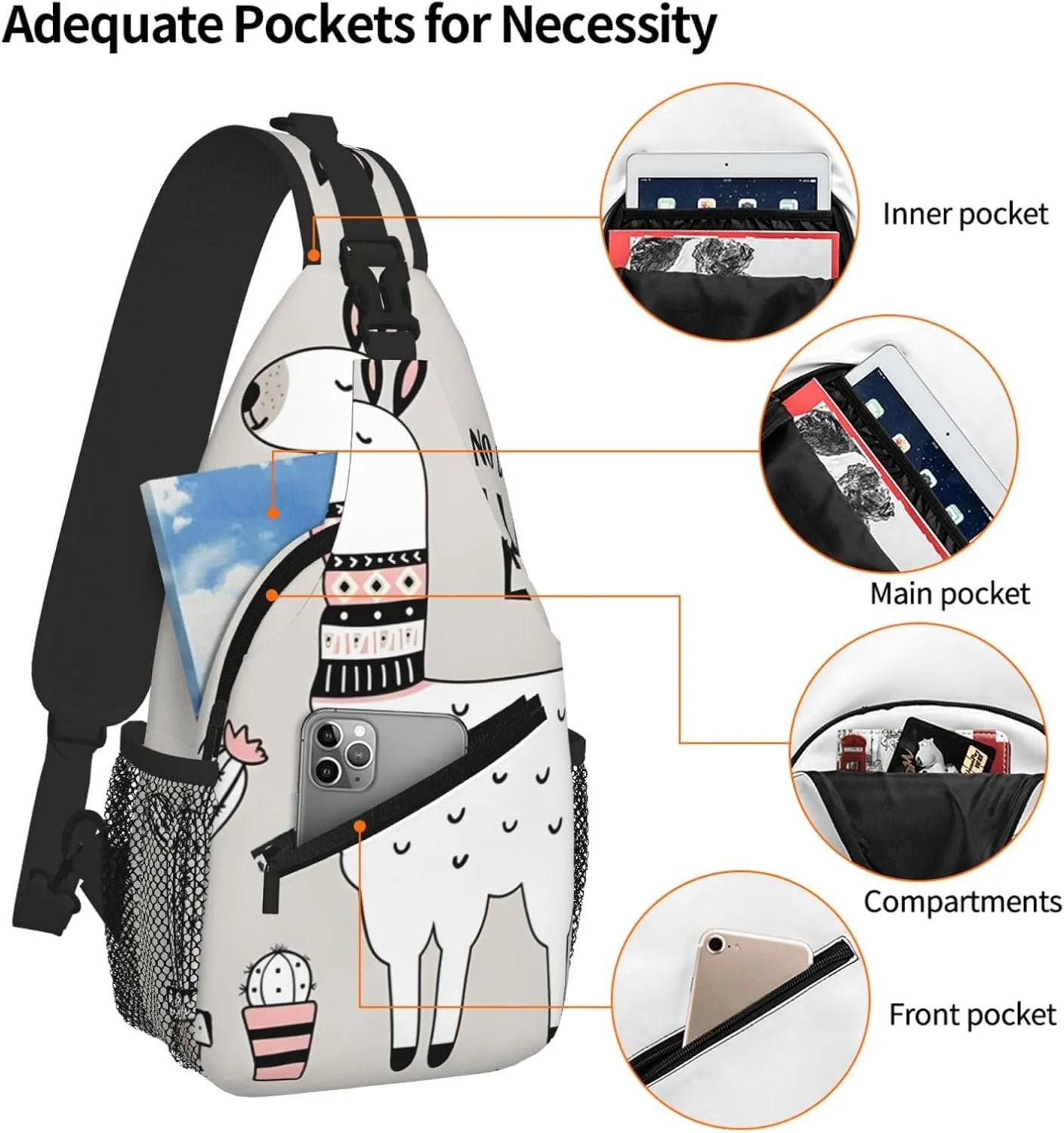 No Drama Llama Print Cross Chest Bag Diagonally - High-Capacity For Short Trips, Work, And Daily Use