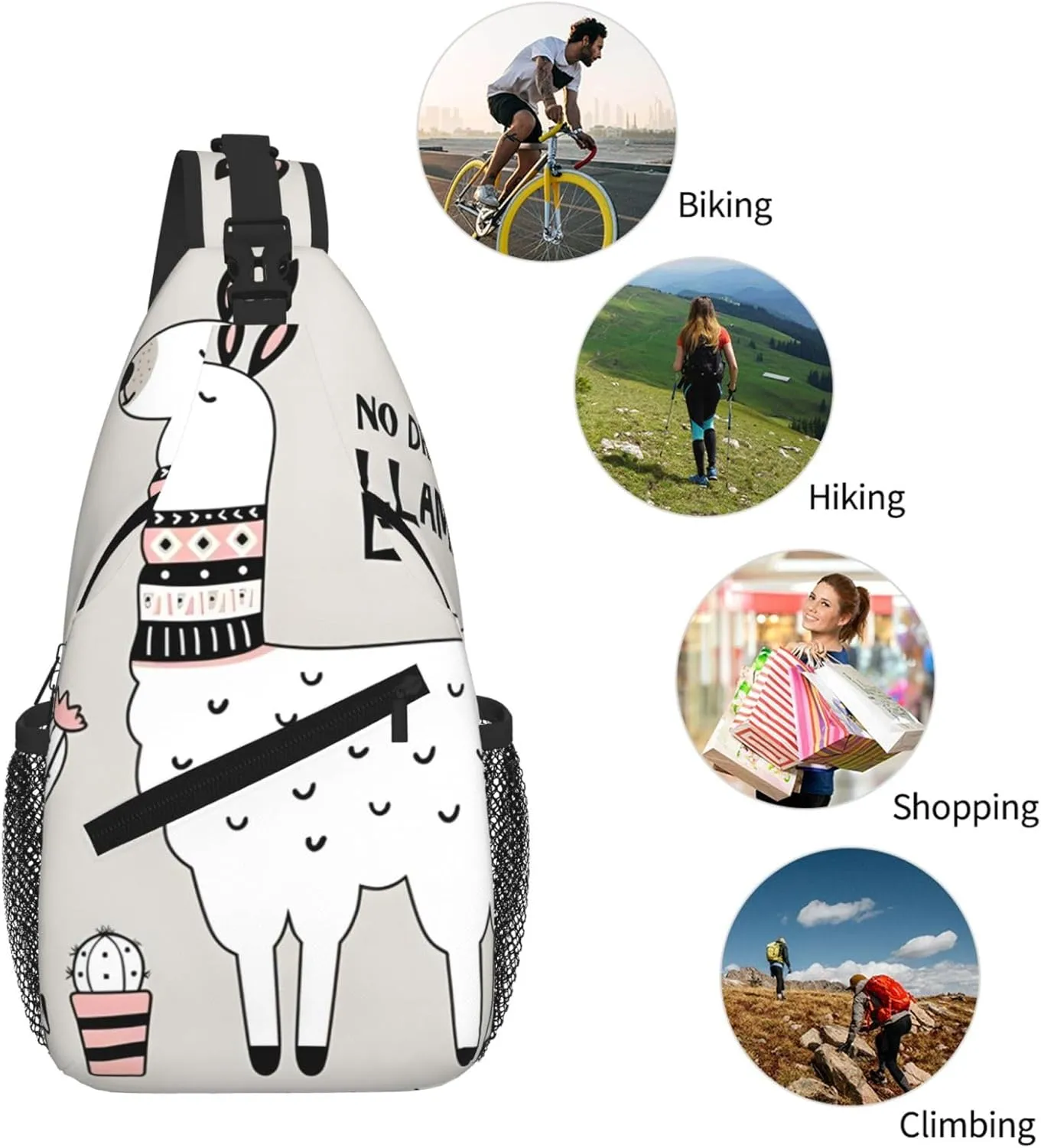 No Drama Llama Print Cross Chest Bag Diagonally - High-Capacity For Short Trips, Work, And Daily Use