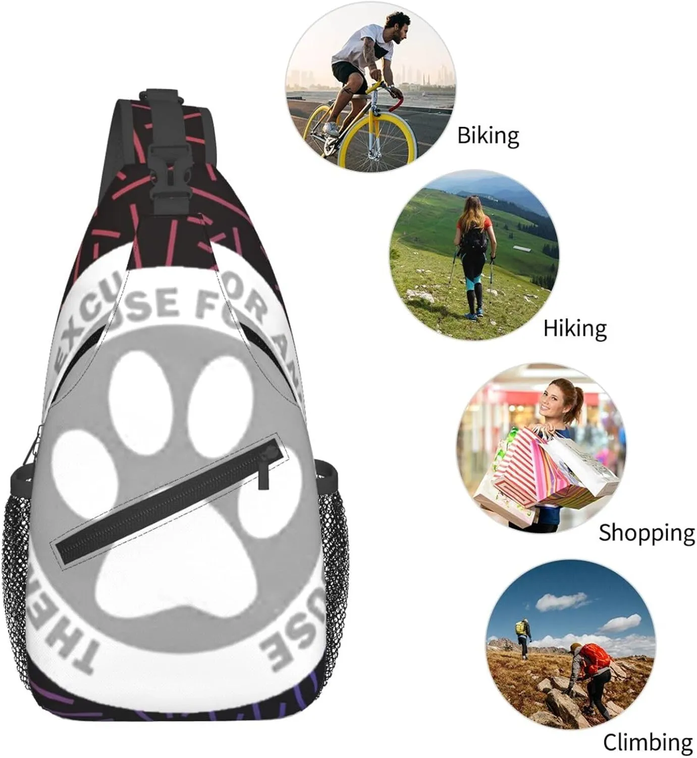 No Excuse For Animal Abuse Crossbody For Men Women Sling Chest Bag Shoulder Bag Lightweight One Strap Backpack Multipurpose Travel Hiking Daypack
