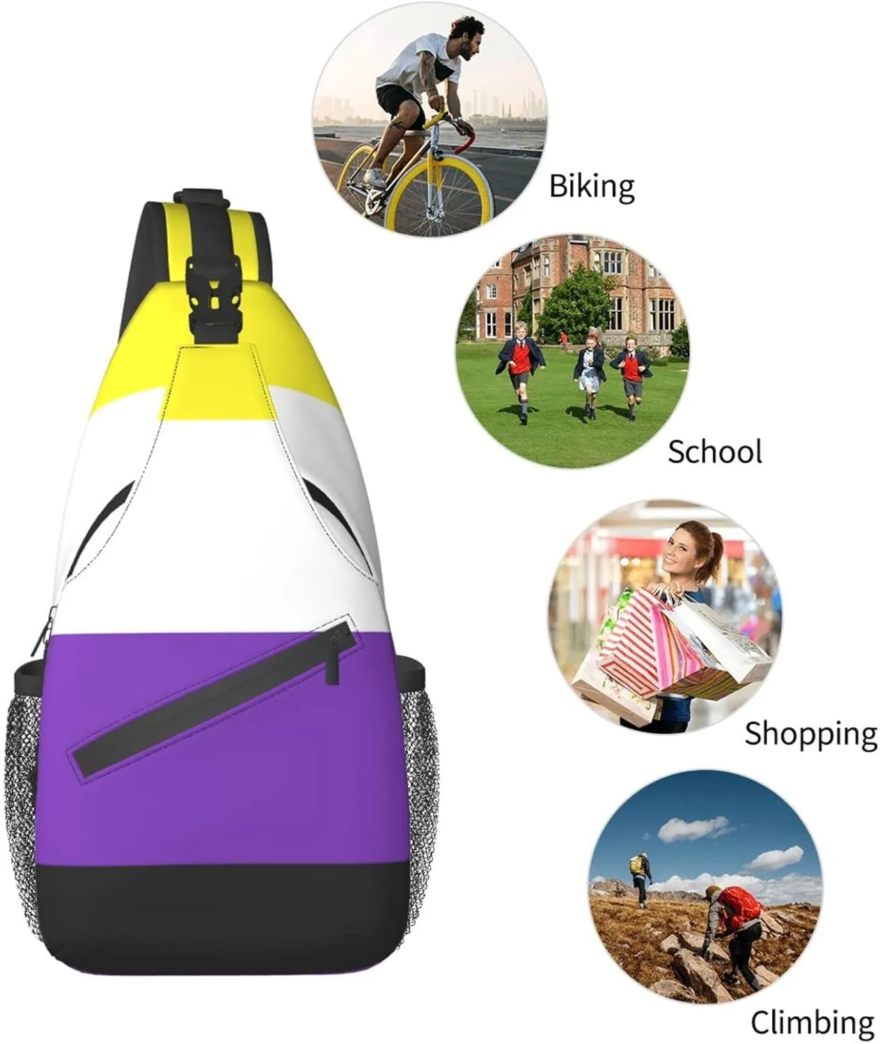Non-Binary Pride Flag Outdoor Crossbody Shoulder Bag For Unisex Young Adult Hiking Sling Backpack
