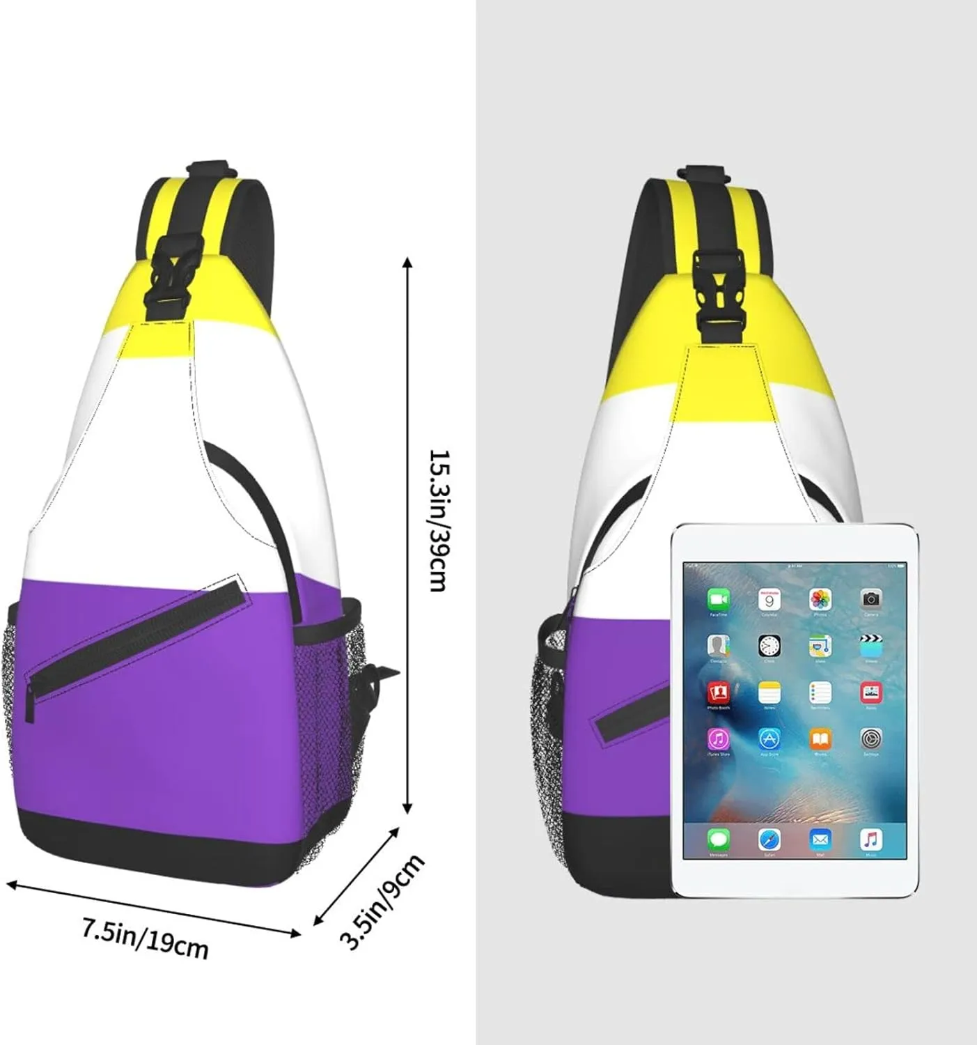 Non-Binary Pride Flag Outdoor Crossbody Shoulder Bag For Unisex Young Adult Hiking Sling Backpack