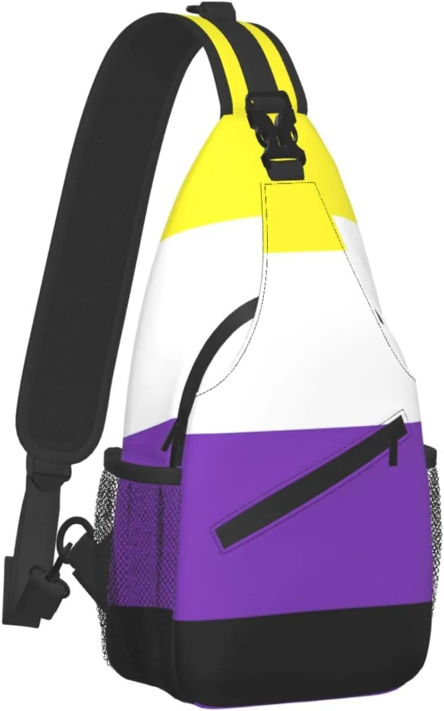 Non-Binary Pride Flag Outdoor Crossbody Shoulder Bag For Unisex Young Adult Hiking Sling Backpack
