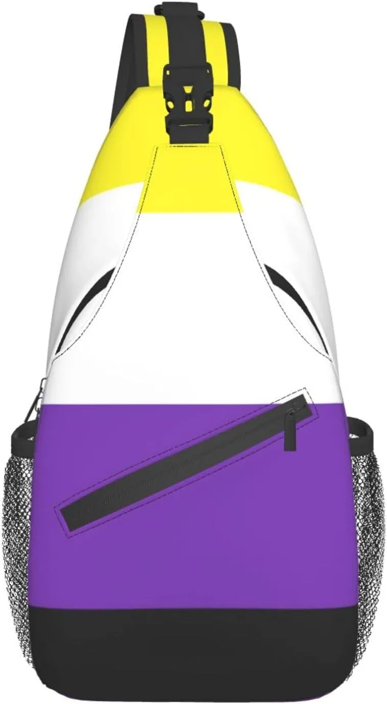 Non-Binary Pride Flag Outdoor Crossbody Shoulder Bag For Unisex Young Adult Hiking Sling Backpack