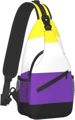 Non-Binary Pride Flag Outdoor Crossbody Shoulder Bag For Unisex Young Adult Hiking Sling Backpack