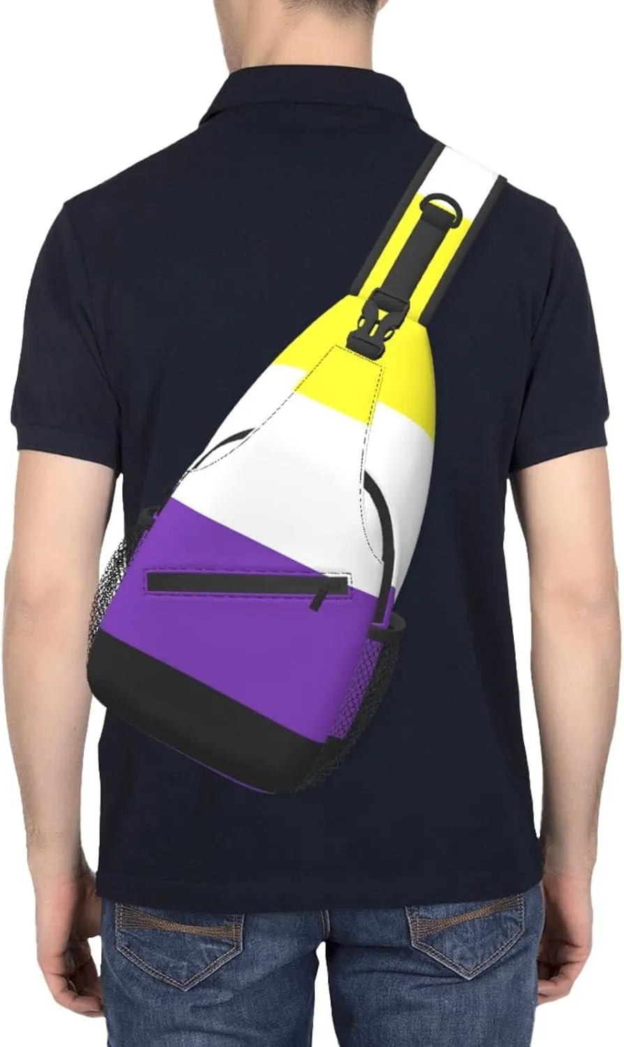 Non-Binary Pride Flag Outdoor Crossbody Shoulder Bag For Unisex Young Adult Hiking Sling Backpack