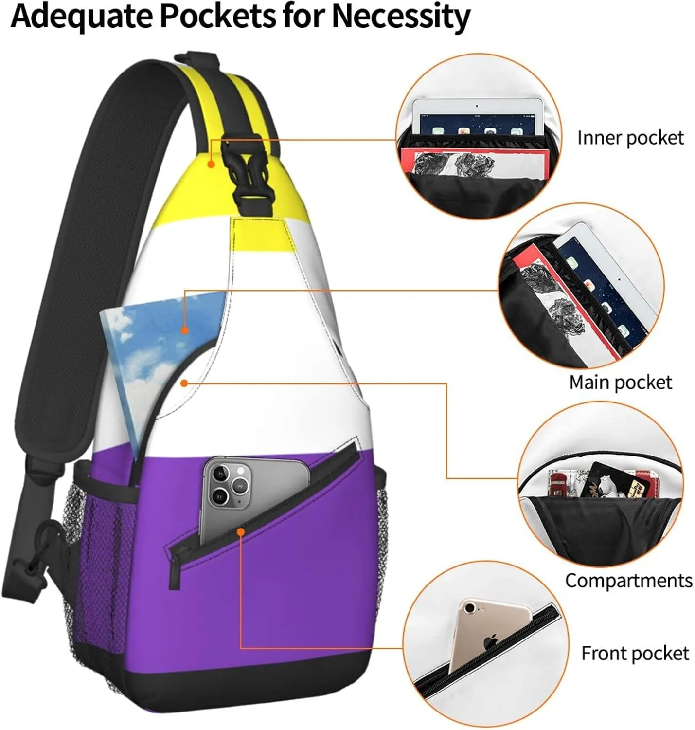 Non-Binary Pride Flag Outdoor Crossbody Shoulder Bag For Unisex Young Adult Hiking Sling Backpack