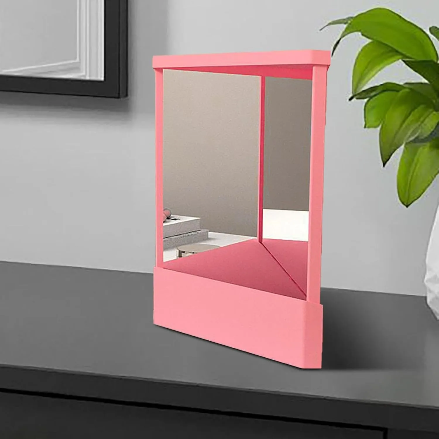 Non Reversing Mirror, Inverted Mirror, Triangular Fixed Table Mirro for True Image, Standing Cosmetic Stand Mirror for Makeup, Hair Styling, Grooming, Facial Correction (A)