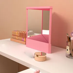 Non Reversing Mirror, Inverted Mirror, Triangular Fixed Table Mirro for True Image, Standing Cosmetic Stand Mirror for Makeup, Hair Styling, Grooming, Facial Correction (A)