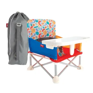 Nuby Easy Go Pop-Up Booster Seat with Removable Tray - 6  Months - Portable Booster Seat for Floor for Indoor/Outdoor Use - 3-Point Safety Adjustable Straps - Includes Travel Bag - Fun Faces