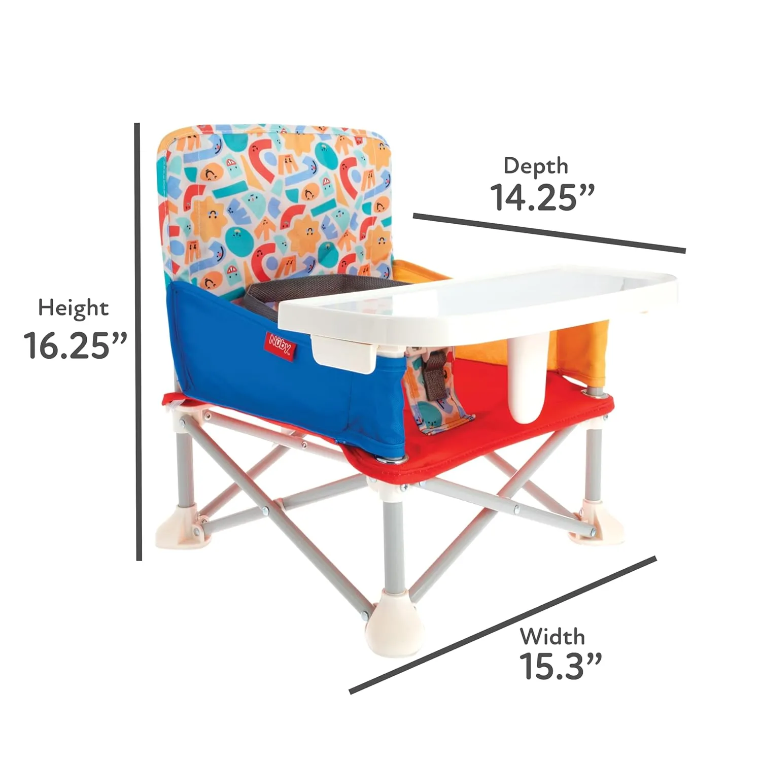 Nuby Easy Go Pop-Up Booster Seat with Removable Tray - 6  Months - Portable Booster Seat for Floor for Indoor/Outdoor Use - 3-Point Safety Adjustable Straps - Includes Travel Bag - Fun Faces