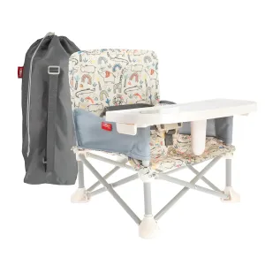 Nuby Easy Go Pop-Up Booster Seat with Removable Tray - 6  Months - Portable Booster Seat for Floor for Indoor/Outdoor Use - 3-Point Safety Adjustable Straps - Includes Travel Bag - Safari
