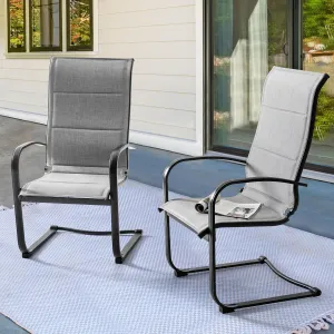NUU GARDEN Patio Dining Chairs Set of 2, All Weather Outdoor Padded Textilene Patio Chairs, Breathable Spring Motion Textile High Back Outdoor Dining Chairs for Backyard, Lawn, Deck, Gray