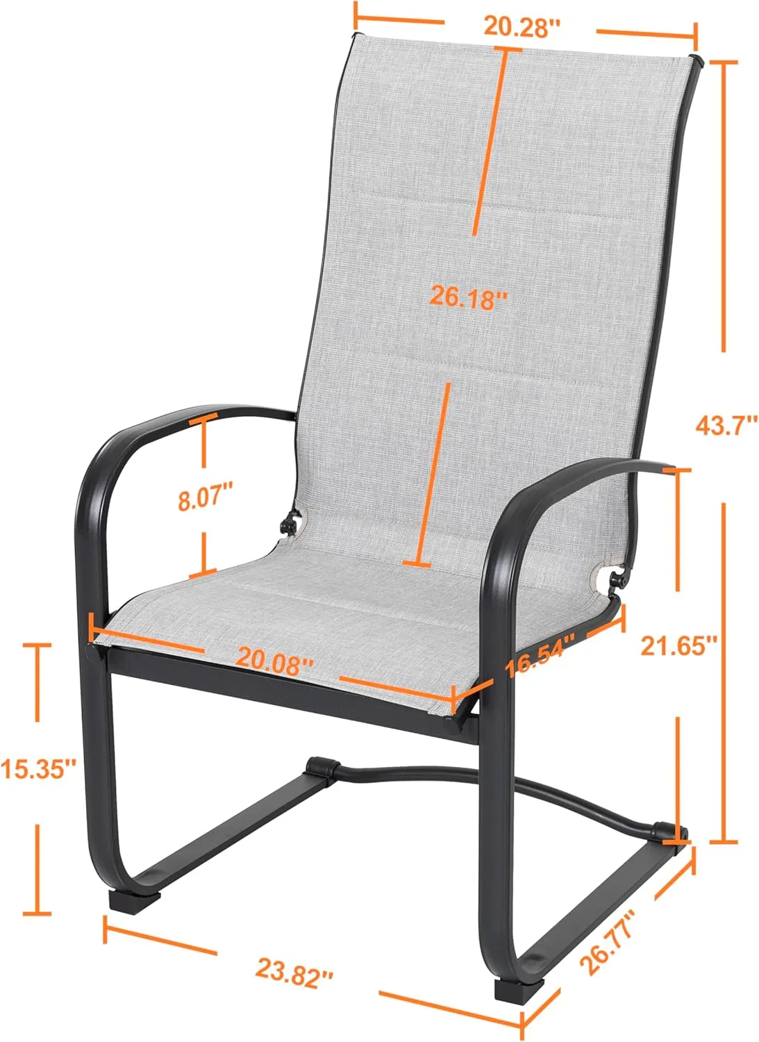 NUU GARDEN Patio Dining Chairs Set of 2, All Weather Outdoor Padded Textilene Patio Chairs, Breathable Spring Motion Textile High Back Outdoor Dining Chairs for Backyard, Lawn, Deck, Gray