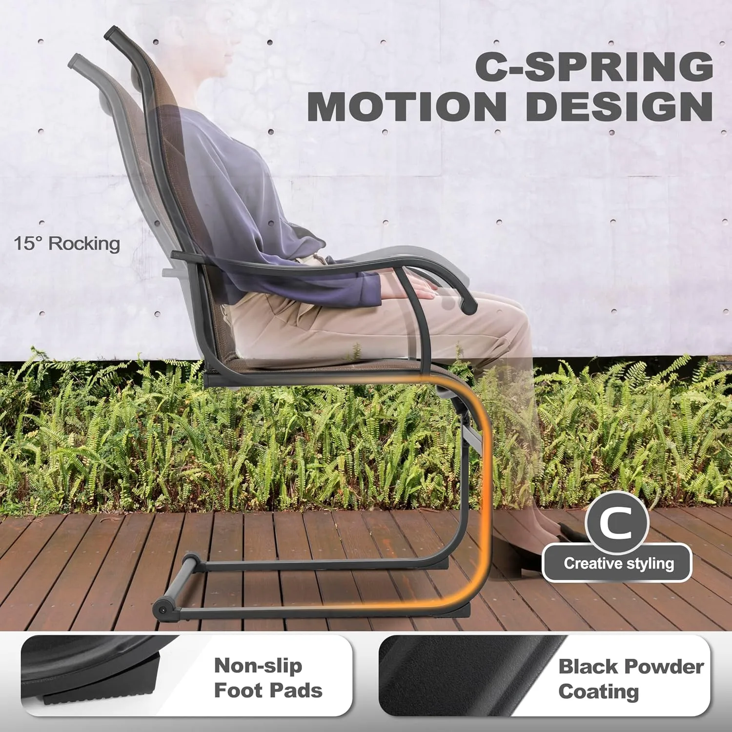 NUU GARDEN Patio Dining Chairs Set of 4, All Weather Outdoor Padded Textilene Patio Chairs, Breathable Spring Motion Textile High Back Outdoor Dining Chairs for Backyard, Lawn, Deck, Brown