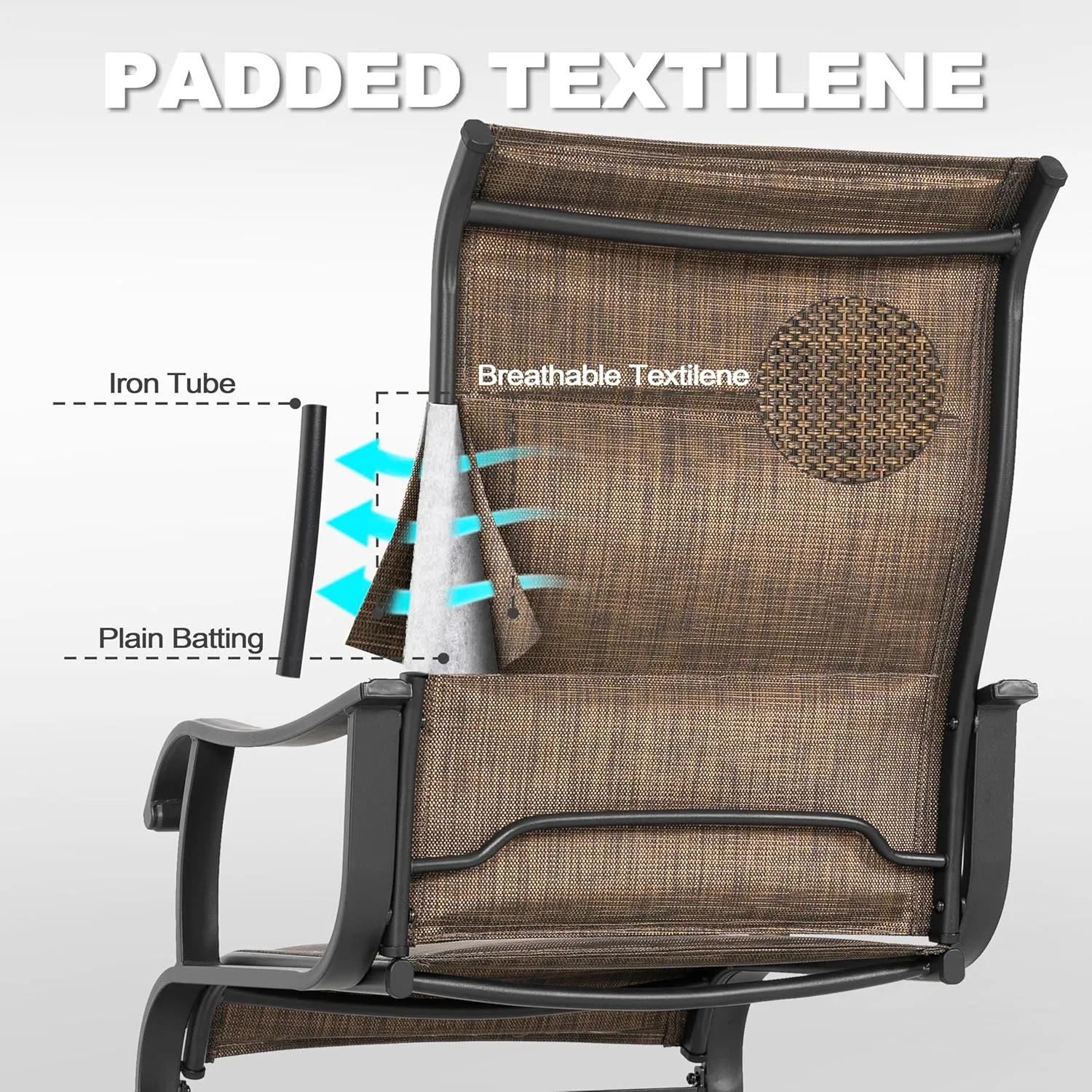 NUU GARDEN Patio Dining Chairs Set of 4, All Weather Outdoor Padded Textilene Patio Chairs, Breathable Spring Motion Textile High Back Outdoor Dining Chairs for Backyard, Lawn, Deck, Brown