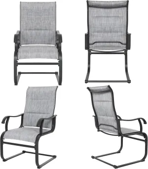 NUU GARDEN Patio Dining Chairs Set of 4, All Weather Outdoor Padded Textilene Patio Chairs, Breathable Spring Motion Textile High Back Outdoor Dining Chairs for Backyard, Lawn, Deck, Grey