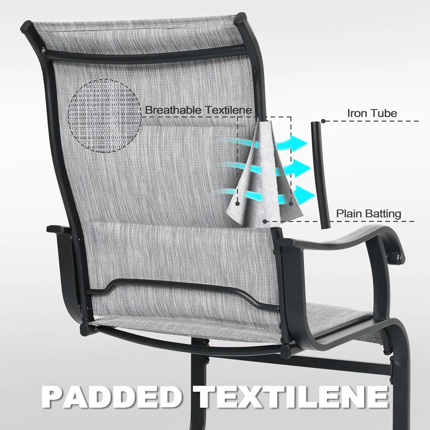 NUU GARDEN Patio Dining Chairs Set of 4, All Weather Outdoor Padded Textilene Patio Chairs, Breathable Spring Motion Textile High Back Outdoor Dining Chairs for Backyard, Lawn, Deck, Grey