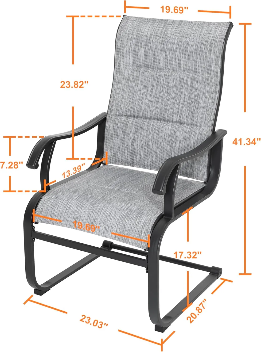 NUU GARDEN Patio Dining Chairs Set of 4, All Weather Outdoor Padded Textilene Patio Chairs, Breathable Spring Motion Textile High Back Outdoor Dining Chairs for Backyard, Lawn, Deck, Grey