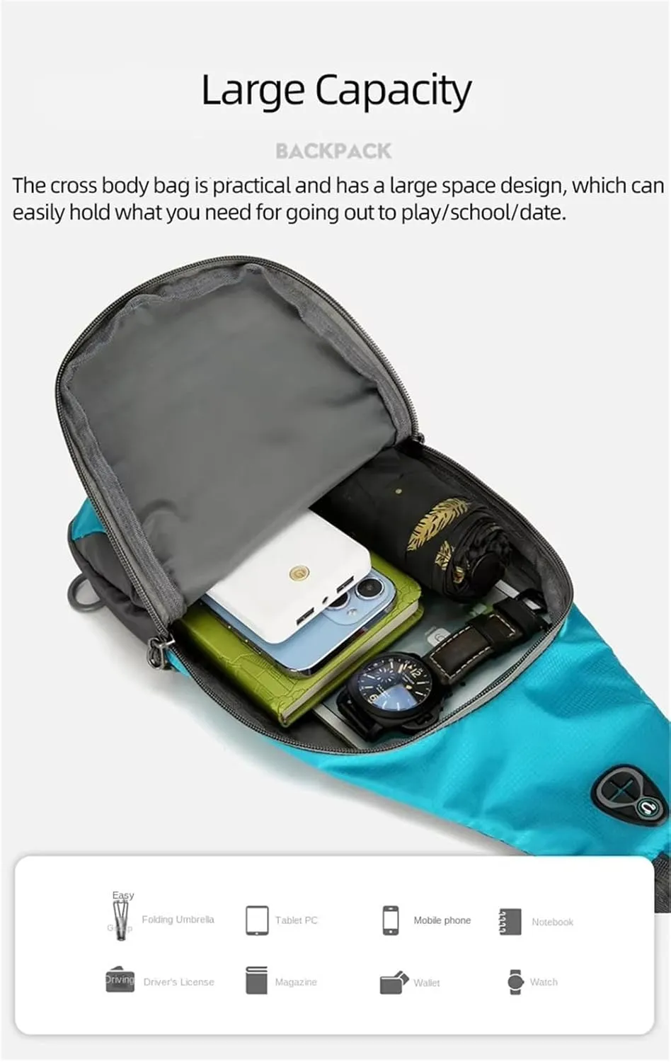 Nylon Crossbody Sling Chest Bag Daypack for Men Women Sport Hiking Bicycle Travel Gym Small Backpack Outdoor (Green), Average
