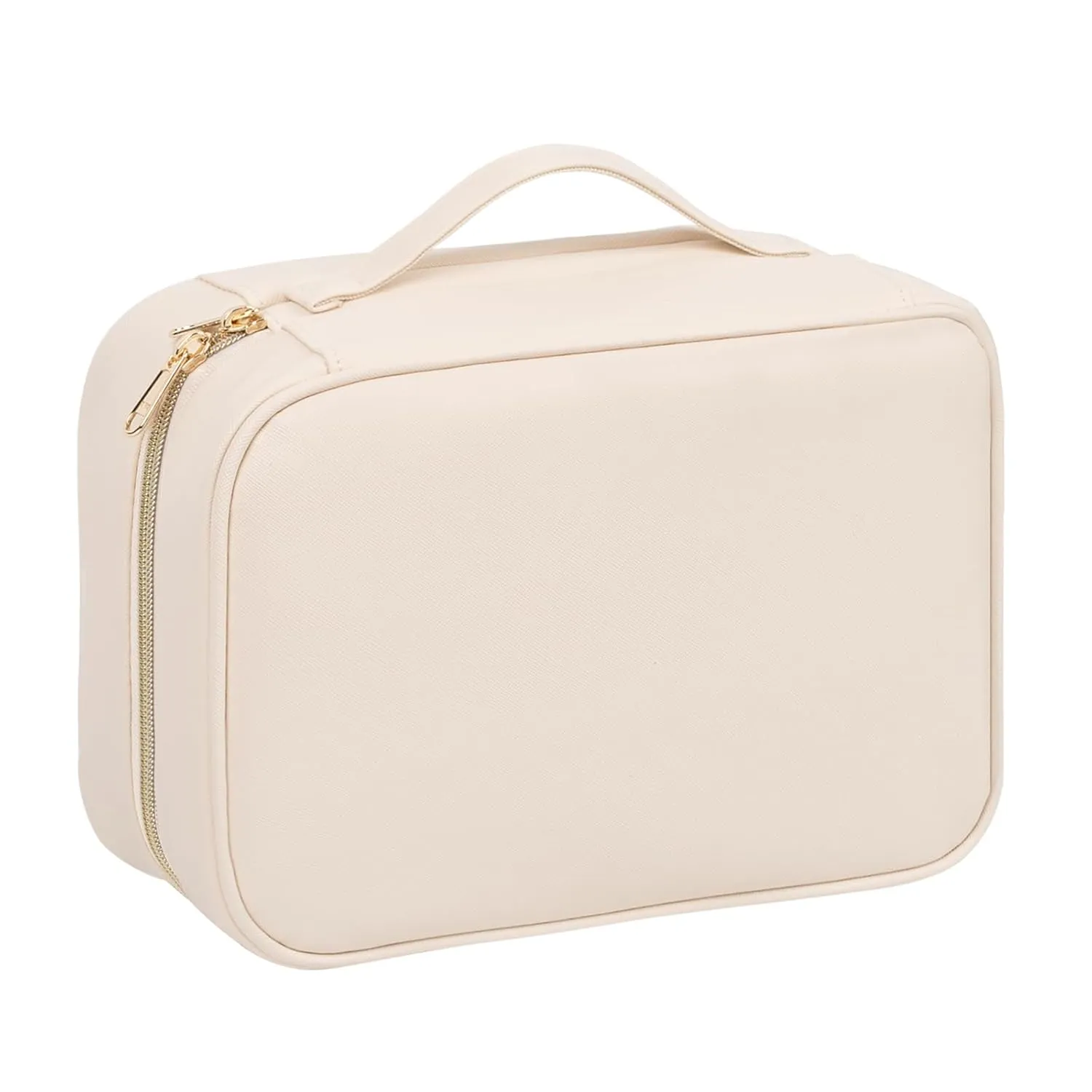 OCHEAL Makeup Bag, Make up Travel Bag Large Capacity Waterproof Cosmetic Organizer Bag with Makeup Brush Compartment & Handle for Women Girls Travel Toiletry Accessories-Beige