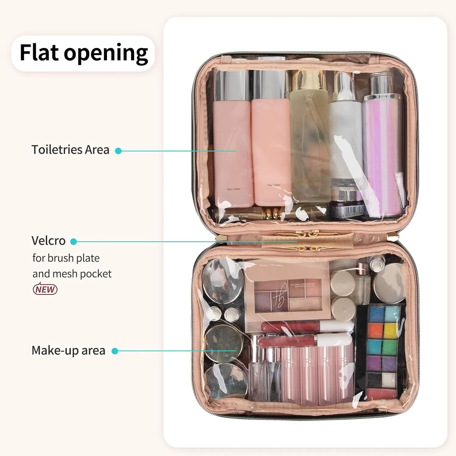 OCHEAL Makeup Bag, Makeup Travel Bag Large Capacity Waterproof Cosmetic Organizer Bag with Makeup Brush Compartment & Handle for Women Girls Travel Toiletry Accessories-Black