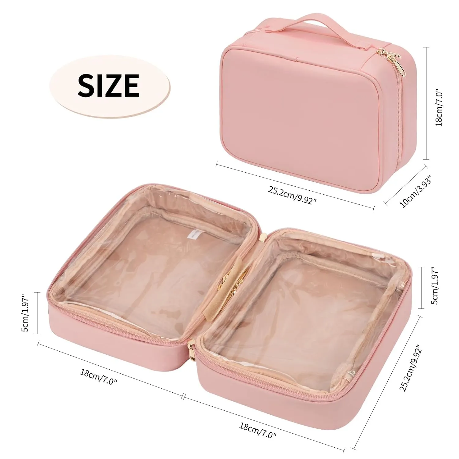 OCHEAL Makeup Bag, Makeup Travel Bag Large Capacity Waterproof Cosmetic Organizer Bag with Makeup Brush Compartment & Handle for Women Girls Travel Toiletry Accessories-Pink