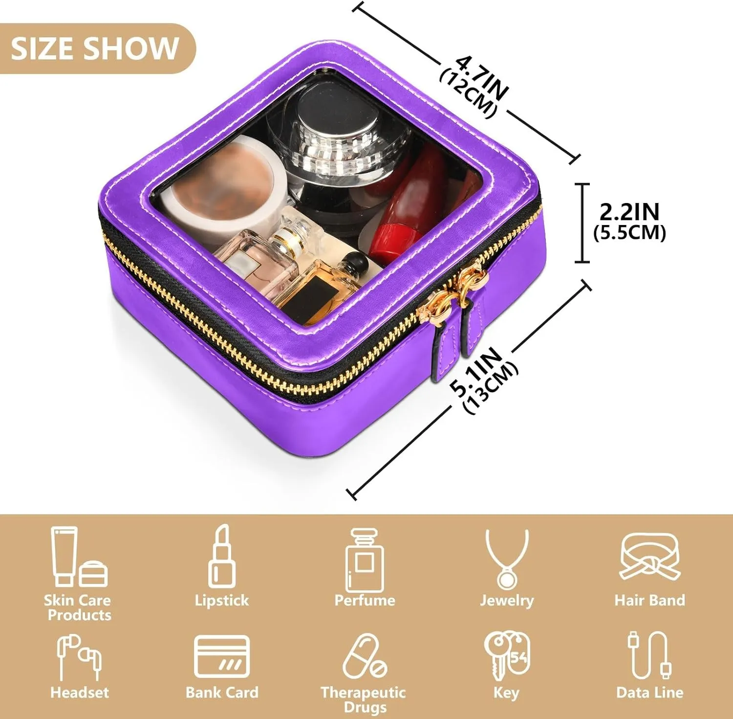 ODAWA Blue Violet Clear Toiletry Bag Portable Make Up Organizer Make Up Organizer Case for Backpack