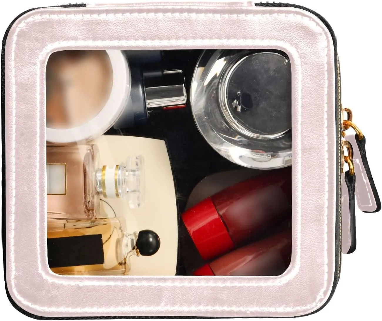 ODAWA Clear Toiletry Bag Misty Rose PU Leather Clear Make up Bag Make Up Organizer Case for Backpack