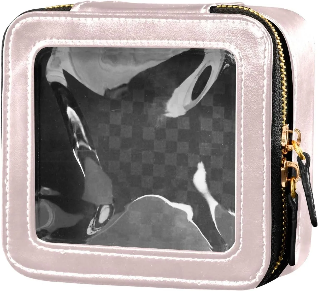 ODAWA Clear Toiletry Bag Misty Rose PU Leather Clear Make up Bag Make Up Organizer Case for Backpack