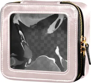 ODAWA Clear Toiletry Bag Misty Rose PU Leather Clear Make up Bag Make Up Organizer Case for Backpack