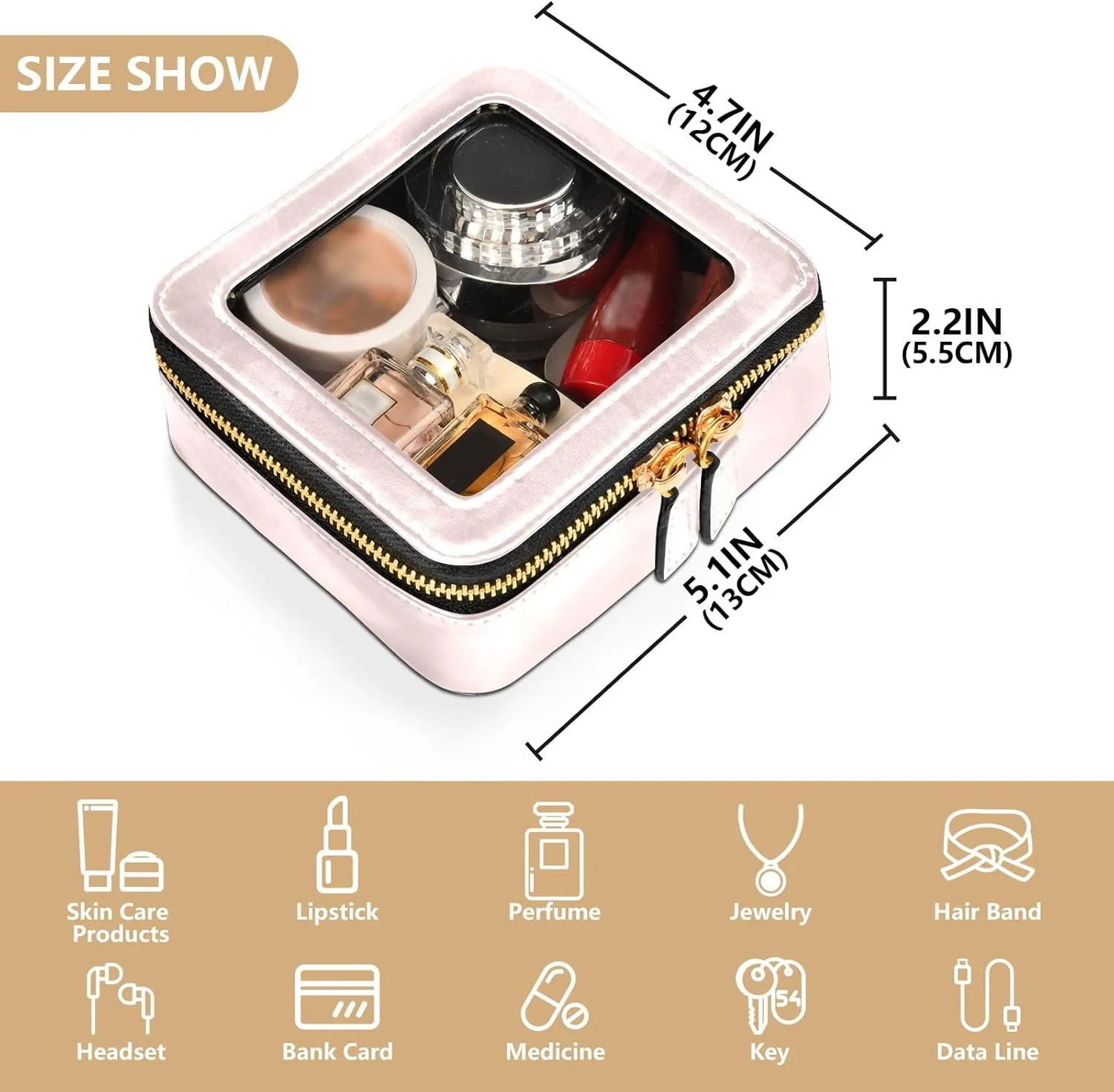 ODAWA Clear Toiletry Bag Misty Rose PU Leather Clear Make up Bag Make Up Organizer Case for Backpack