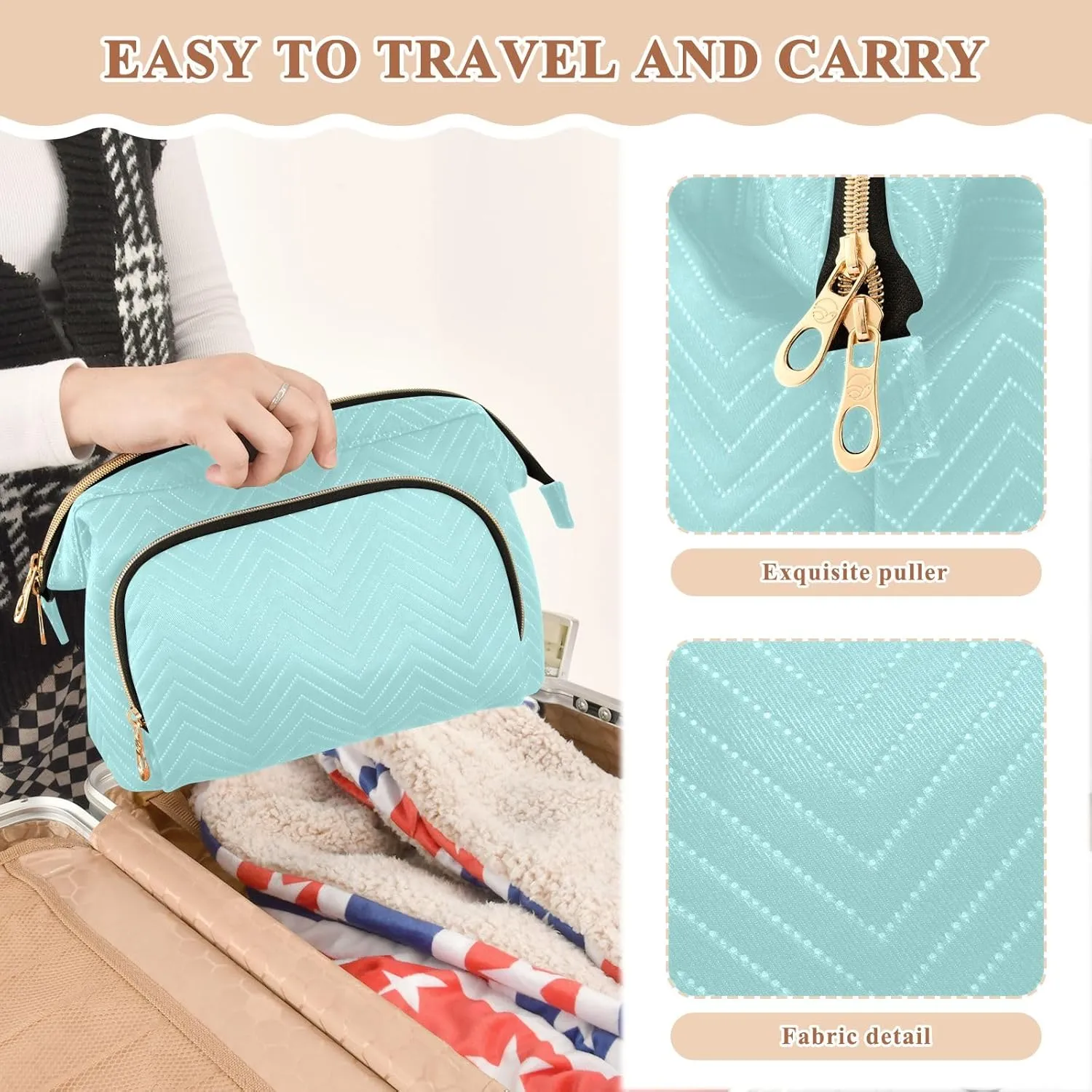 ODAWA Cosmetic Bags Pale Turquoise Travel Cosmetic Organizer Zipper Pouch Roomy Cosmetic Bag for Women and Girls