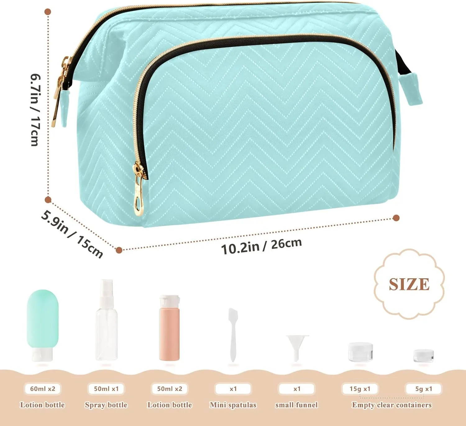 ODAWA Cosmetic Bags Pale Turquoise Travel Cosmetic Organizer Zipper Pouch Roomy Cosmetic Bag for Women and Girls