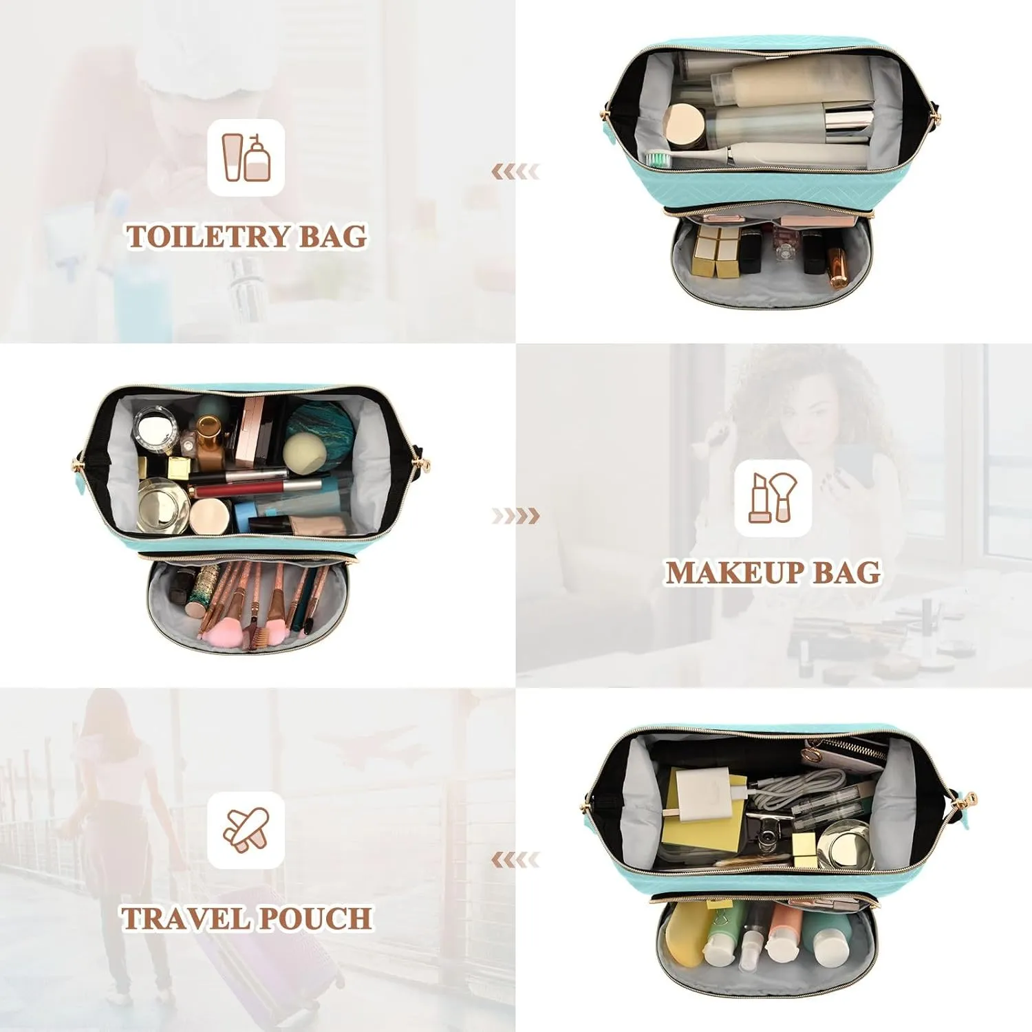 ODAWA Cosmetic Bags Pale Turquoise Travel Cosmetic Organizer Zipper Pouch Roomy Cosmetic Bag for Women and Girls